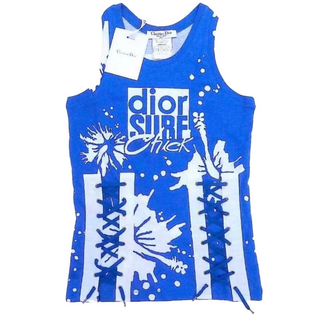 Christian Dior Surf Chick Blue Lace up Tank Top
